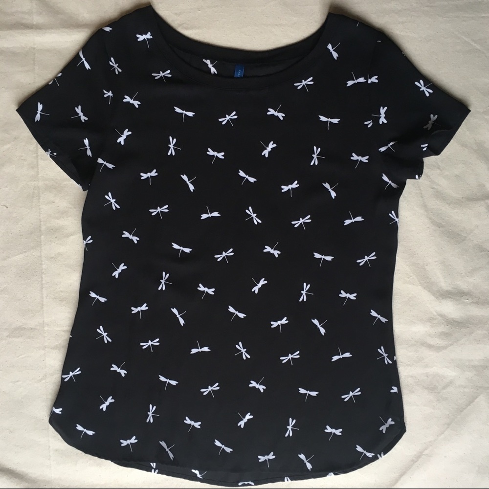 Dragonfly Print Black Blouse FALLS CREEK Small